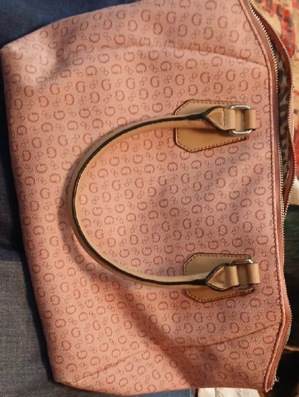 Guess Pink handbag patterned purse logo print vegan leather feminine style